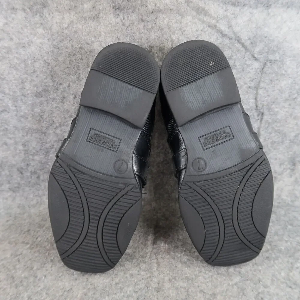 Bonafini Shoes Kids 7 Dress Loafers Slip On Leather Black Classic Toddler Boys